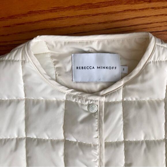 Rebecca Minkoff Box Quilt Puffer Zip Pockets White Cream Jacket Women’s Size S - Picture 3 of 12